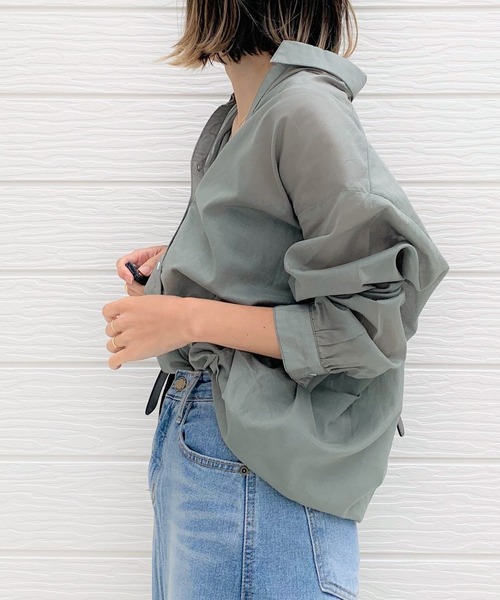 Q(キュー)の「コットンボイルスキッパーシャツ(シャツ/ブラウス・レディース・ベージュ/ネイビー/オリーブ/ピンク/マスタード・MEDIUM)」の1枚目の写真