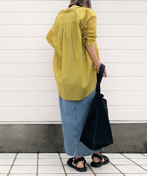 Q(キュー)の「コットンボイルスキッパーシャツ(シャツ/ブラウス・レディース・ベージュ/ネイビー/オリーブ/ピンク/マスタード・MEDIUM)」の12枚目の写真