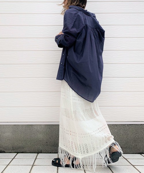 Q(キュー)の「コットンボイルスキッパーシャツ(シャツ/ブラウス・レディース・ベージュ/ネイビー/オリーブ/ピンク/マスタード・MEDIUM)」の13枚目の写真