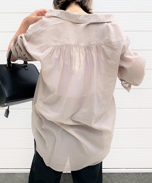 Q(キュー)の「コットンボイルスキッパーシャツ(シャツ/ブラウス・レディース・ベージュ/ネイビー/オリーブ/ピンク/マスタード・MEDIUM)」の11枚目の写真