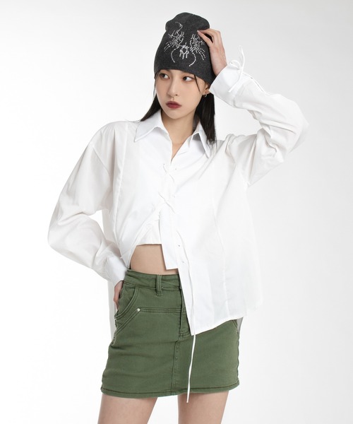 FOLLOWIN（フォロウィン）の「ユニークポケットキャロットミニスカート（デニムスカート・レディース・ライトブルー/ブラック/カーキ/ブルー・S/M）」の13枚目の写真