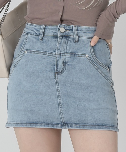 FOLLOWIN（フォロウィン）の「ユニークポケットキャロットミニスカート（デニムスカート・レディース・ライトブルー/ブラック/カーキ/ブルー・S/M）」の15枚目の写真