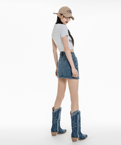 FOLLOWIN（フォロウィン）の「ユニークポケットキャロットミニスカート（デニムスカート・レディース・ライトブルー/ブラック/カーキ/ブルー・S/M）」の10枚目の写真