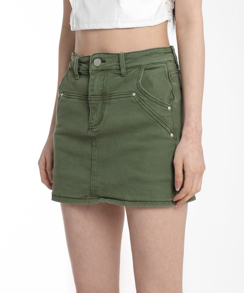 FOLLOWIN（フォロウィン）の「ユニークポケットキャロットミニスカート（デニムスカート・レディース・ライトブルー/ブラック/カーキ/ブルー・S/M）」の17枚目の写真