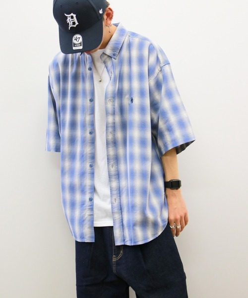 VENCEEXCHANGE（ヴァンスエクスチェンジ）の「オンブレチェック半袖シャツ（シャツ/ブラウス・メンズ・グリーン/ブルー/オレンジ・M/L）」の5枚目の写真