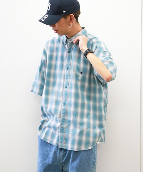 VENCEEXCHANGE（ヴァンスエクスチェンジ）の「オンブレチェック半袖シャツ（シャツ/ブラウス・メンズ・グリーン/ブルー/オレンジ・M/L）」の6枚目の写真