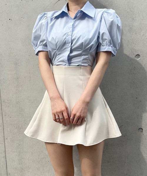 Voyage titty&Co.PETIT（ボヤージュティティアンドコープチ）の「【Voyage titty&Co. PETIT】タックパフブラウス（シャツ/ブラウス・レディース・ホワイト/ブルー・FREE）」の2枚目の写真