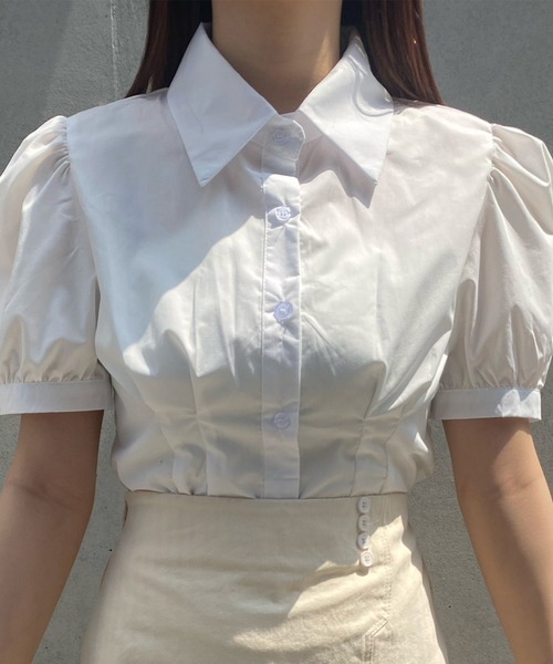 Voyage titty&Co.PETIT（ボヤージュティティアンドコープチ）の「【Voyage titty&Co. PETIT】タックパフブラウス（シャツ/ブラウス・レディース・ホワイト/ブルー・FREE）」の4枚目の写真