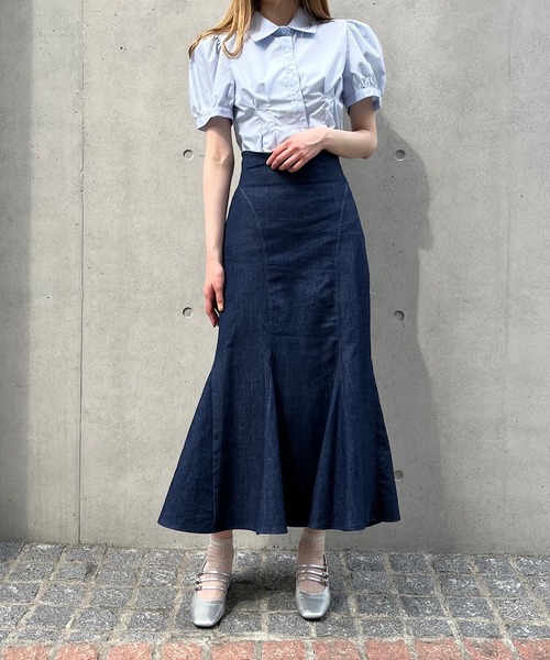 Voyage titty&Co.PETIT（ボヤージュティティアンドコープチ）の「【Voyage titty&Co. PETIT】タックパフブラウス（シャツ/ブラウス・レディース・ホワイト/ブルー・FREE）」の12枚目の写真