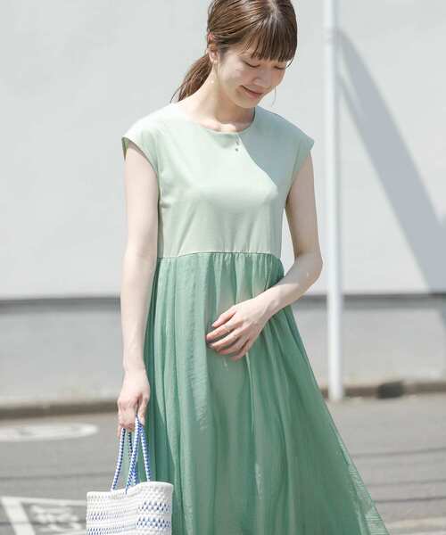 URBAN RESEARCH Sonny Label（アーバンリサーチサニーレーベル）の「『WEB限定』シャイニーシフォンドッキングワンピース（ワンピース・レディース・ミント/オレンジ/ネイビー・FREE）」の2枚目の写真