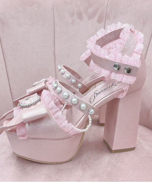 Swankiss(スワンキス)の「PG ribbon pearl sandal(サンダル・レディース・ブラック/ピンク/シルバー・MEDIUM/LARGE)」の16枚目の写真