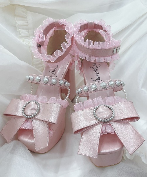 Swankiss(スワンキス)の「PG ribbon pearl sandal(サンダル・レディース・ブラック/ピンク/シルバー・MEDIUM/LARGE)」の17枚目の写真