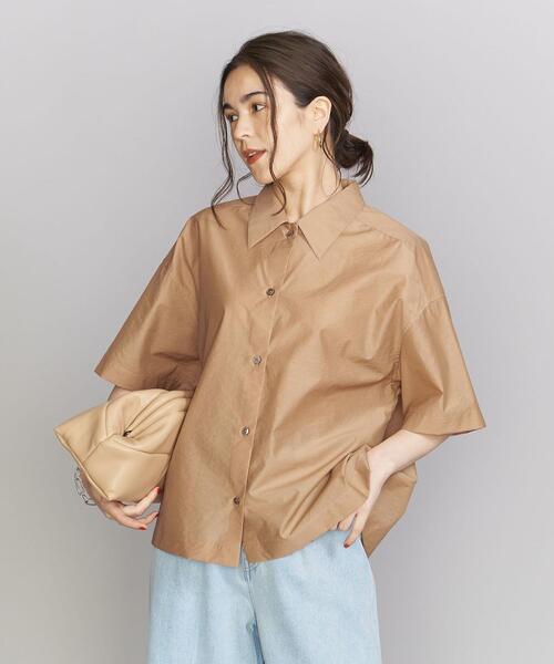 美品　ビューティアンドユース　オーガンジーシャツ　ショート丈 セール】ポリエステル オーガンジー シャツ -ウォッシャブル