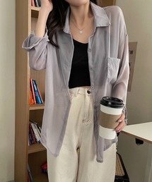 【Jasmine】シアー素材涼しげシースルー長袖シャツ (SS)