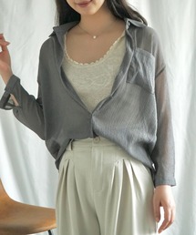 アメリ★新品同様★刺繍入りシースルー長袖シャツ グレー系 アメリ☆新品同様☆刺繍入りシースルー長袖シャツ グレー系