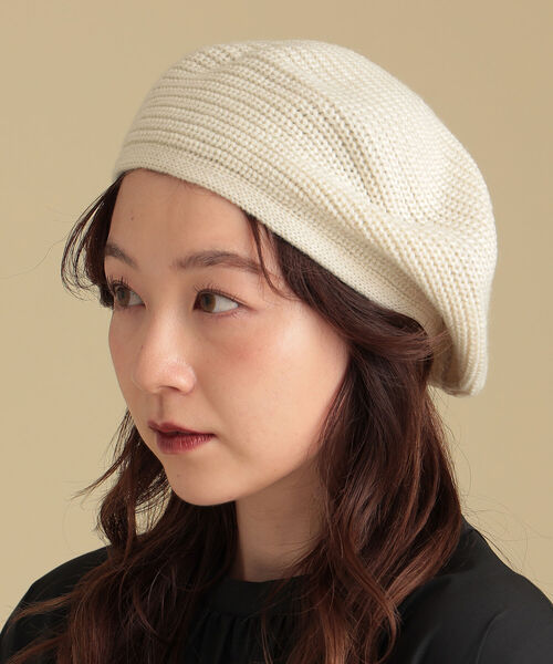 Ray BEAMS(レイビームス)の「Ray BEAMS / ニット ステッチ ベレー帽(ハンチング/ベレー帽・レディース・オフホワイト/ブラック/パープル・ONE SIZE)」の4枚目の写真