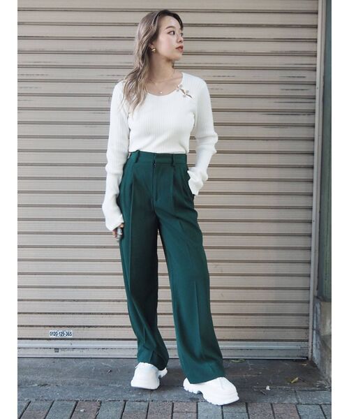 EVRIS（エヴリス）の「フロックボタンタイトニットトップス（ニット/セーター・レディース・ホワイト/ブラック/グリーン・FREE）」の16枚目の写真