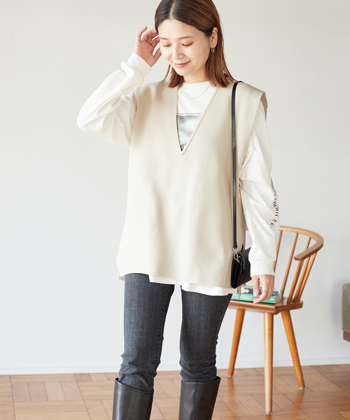 JOURNAL STANDARD(ジャーナルスタンダード)の「RENUミラノリブ ベスト(ベスト・レディース・ブラック/アイボリー・FREE)」の2枚目の写真