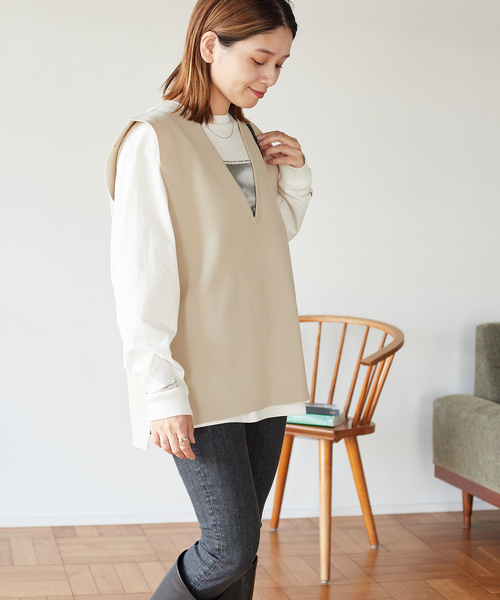 JOURNAL STANDARD(ジャーナルスタンダード)の「RENUミラノリブ ベスト(ベスト・レディース・ブラック/アイボリー・FREE)」の6枚目の写真