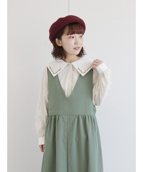 ehka sopo(エヘカソポ)の「バイカラー刺繍ブラウス(シャツ/ブラウス・レディース・ブラック/グリーン/キナリ・フリ-)」の2枚目の写真