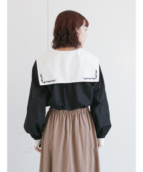 ehka sopo(エヘカソポ)の「バイカラー刺繍ブラウス(シャツ/ブラウス・レディース・ブラック/グリーン/キナリ・フリ-)」の8枚目の写真