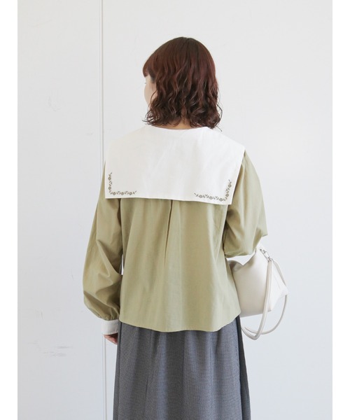 ehka sopo(エヘカソポ)の「バイカラー刺繍ブラウス(シャツ/ブラウス・レディース・ブラック/グリーン/キナリ・フリ-)」の15枚目の写真