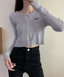 リブワンポイントロゴジップアップショートカーディガン