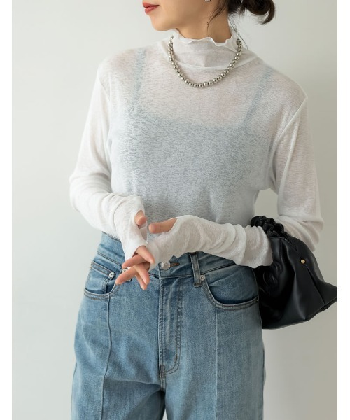 ハイネック指穴プルオーバー