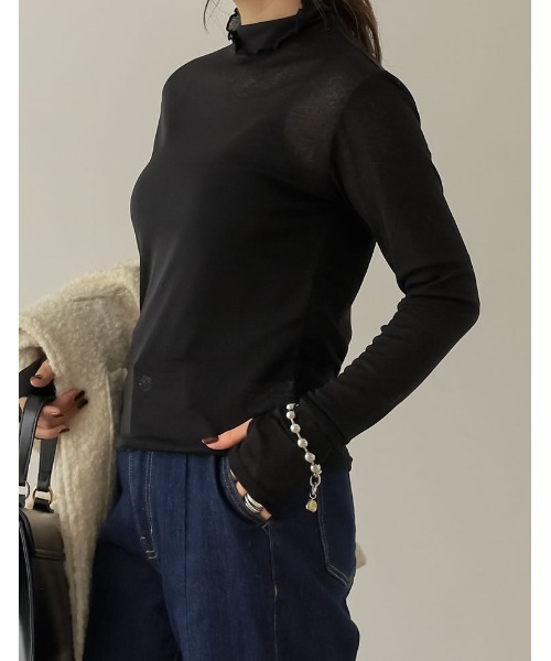 ハイネック指穴プルオーバー