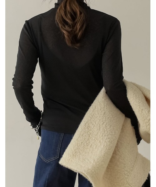 ハイネック指穴プルオーバー