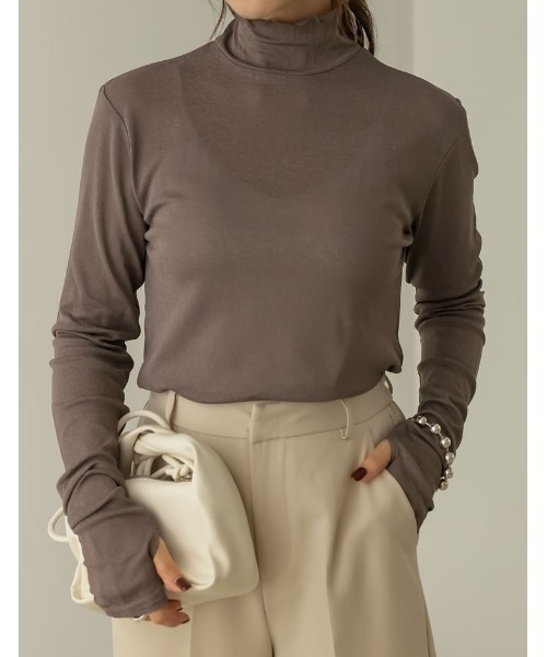 ハイネック指穴プルオーバー