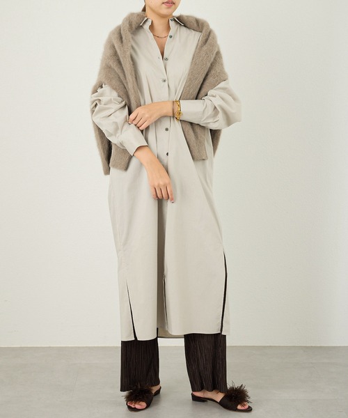 OUVRAGE CLASSE（ウヴラージュクラス）の「ロングシャツワンピース（シャツワンピース・レディース・グレイッシュベージュ/チャコールグレー・FREE）」の14枚目の写真