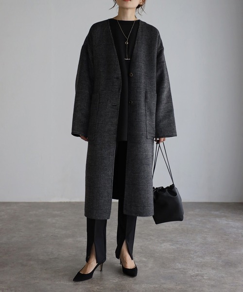 Bonjour Sagan（ボンジュールサガン）の「リサイクルウールダブルフェイスリバーシブルコート（ノーカラーコート・レディース・ダークグレー/ピンク/ブラウン・FREE）」の13枚目の写真