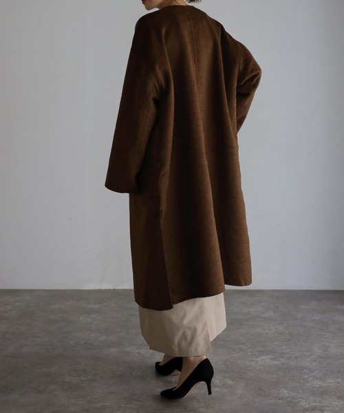 Bonjour Sagan（ボンジュールサガン）の「リサイクルウールダブルフェイスリバーシブルコート（ノーカラーコート・レディース・ダークグレー/ピンク/ブラウン・FREE）」の5枚目の写真