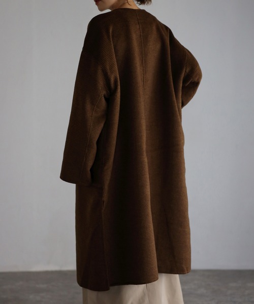 Bonjour Sagan（ボンジュールサガン）の「リサイクルウールダブルフェイスリバーシブルコート（ノーカラーコート・レディース・ダークグレー/ピンク/ブラウン・FREE）」の10枚目の写真