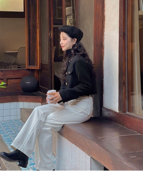 SONA(ソナ)の「SONYUNARA ノーカラーツイードジャケット(ノーカラージャケット・レディース・ブラック・FREE)」の6枚目の写真