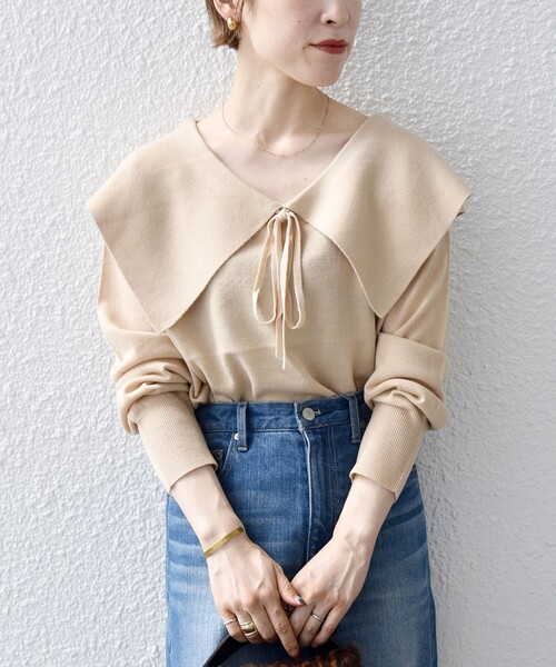 SHIPS any:〈手洗い可能〉ビッグカラー ニット プルオーバー（ニット