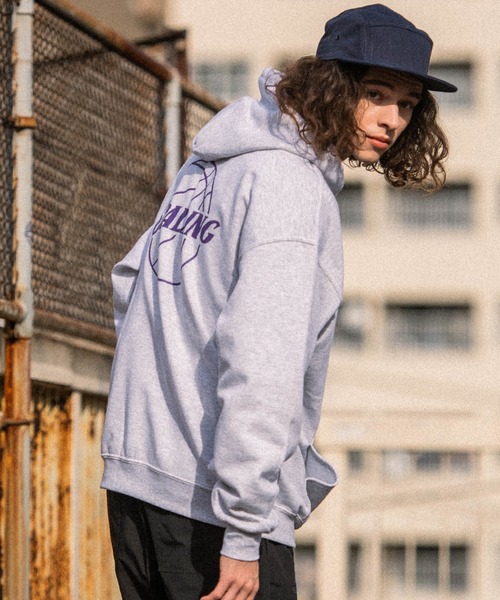 ビッグシルエットパーカー S グレー/パープル ビッグシルエットパーカー S グレー/パープル ビッグシルエットカラー