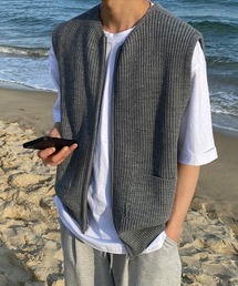 オーバーサイズ ダブルジップアップニットセーター ノースリーブベスト