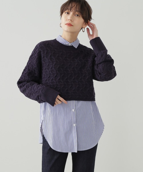 N.(N. Natural Beauty Basic)(エヌエヌナチュラルビューティーベーシック)の「【横田ひかるさん着用】◆ショートレングスパターンニット(ニット/セーター・レディース・オフホワイト/グリーン/ネイビー・MEDIUM)」の3枚目の写真