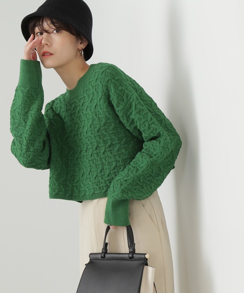 N.(N. Natural Beauty Basic)(エヌエヌナチュラルビューティーベーシック)の「【横田ひかるさん着用】◆ショートレングスパターンニット(ニット/セーター・レディース・オフホワイト/グリーン/ネイビー・MEDIUM)」の2枚目の写真