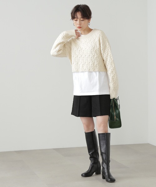 N.(N. Natural Beauty Basic)(エヌエヌナチュラルビューティーベーシック)の「【横田ひかるさん着用】◆ショートレングスパターンニット(ニット/セーター・レディース・オフホワイト/グリーン/ネイビー・MEDIUM)」の7枚目の写真