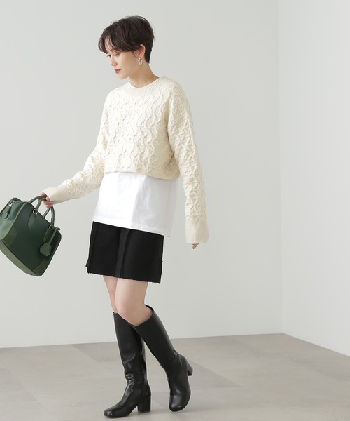 N.(N. Natural Beauty Basic)(エヌエヌナチュラルビューティーベーシック)の「【横田ひかるさん着用】◆ショートレングスパターンニット(ニット/セーター・レディース・オフホワイト/グリーン/ネイビー・MEDIUM)」の11枚目の写真