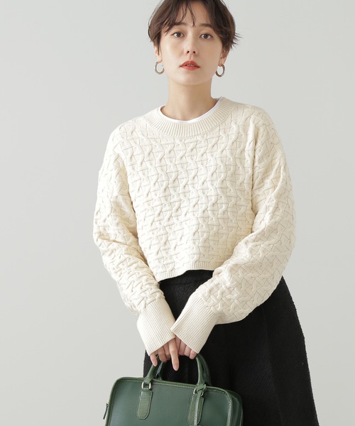 N.(N. Natural Beauty Basic)(エヌエヌナチュラルビューティーベーシック)の「【横田ひかるさん着用】◆ショートレングスパターンニット(ニット/セーター・レディース・オフホワイト/グリーン/ネイビー・MEDIUM)」の5枚目の写真