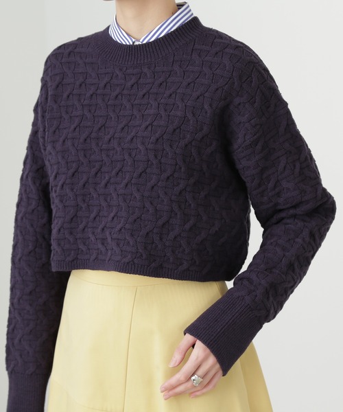 N.(N. Natural Beauty Basic)(エヌエヌナチュラルビューティーベーシック)の「【横田ひかるさん着用】◆ショートレングスパターンニット(ニット/セーター・レディース・オフホワイト/グリーン/ネイビー・MEDIUM)」の6枚目の写真