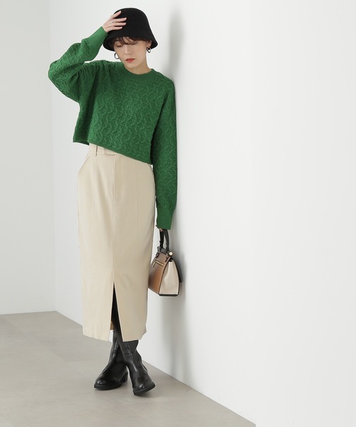 N.(N. Natural Beauty Basic)(エヌエヌナチュラルビューティーベーシック)の「【横田ひかるさん着用】◆ショートレングスパターンニット(ニット/セーター・レディース・オフホワイト/グリーン/ネイビー・MEDIUM)」の12枚目の写真