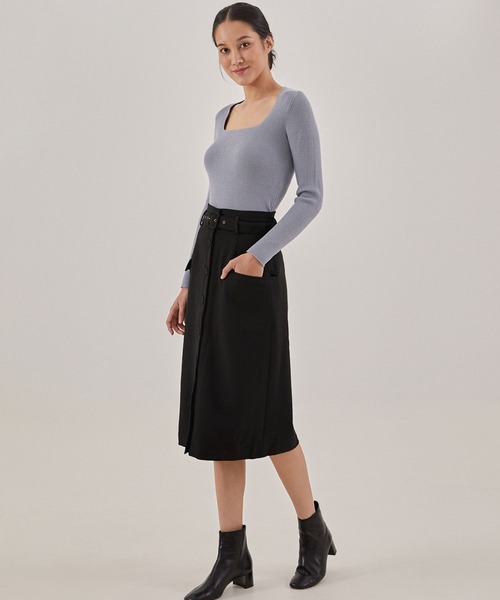 Love,Bonito(ラブボニート)の「ヴィアニー ベルト付きAラインスカート(スカート・レディース・ブラック/グレー・SMALL/MEDIUM/LARGE/X-SMALL)」の3枚目の写真