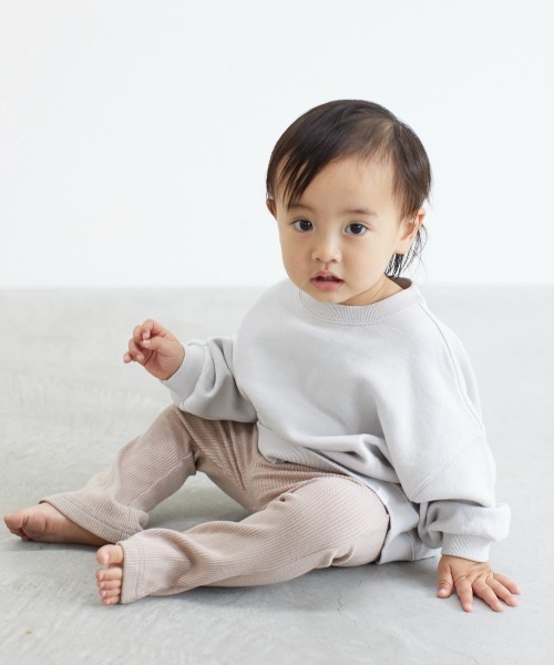 ooju(オージュ)の「【ooju】ハイウエストリブパンツ(その他パンツ・キッズ・ベージュ/ブルー・3/2)」の1枚目の写真