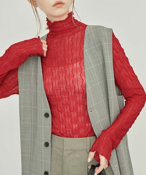 ROPE' PICNIC（ロペピクニック）の「シアージャガードタートル（Tシャツ/カットソー・レディース・オフホワイト/チャコールグレー/ピンク系その他2/ネイビー/ライトグリーン/ターコイズブルー/ピンク系その他/クリーム/レッド・38）」の9枚目の写真