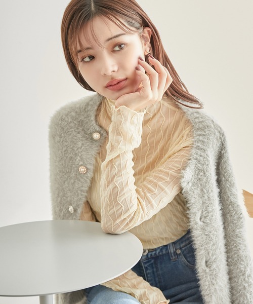 ROPE' PICNIC（ロペピクニック）の「シアージャガードタートル（Tシャツ/カットソー・レディース・オフホワイト/チャコールグレー/ピンク系その他2/ネイビー/ライトグリーン/ターコイズブルー/ピンク系その他/クリーム/レッド・38）」の4枚目の写真